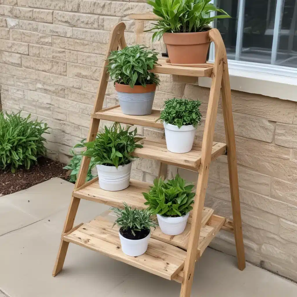 DIY Tiered Plant Stand From Ladder Rungs